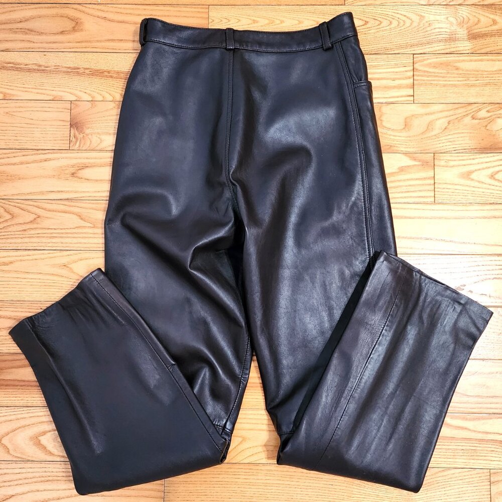 Bianca Nygard Women's Chocolate Brown High Waisted Leather Pants Size 8 - Picture 5 of 8